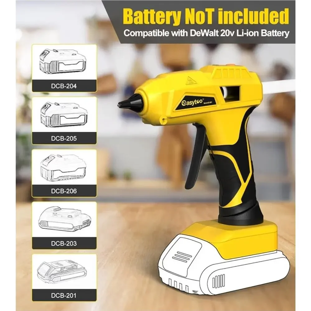 Cordless Glue Gun 100W for DeWalt 20V Battery, Tool Only & 10 Pcs 0.43